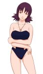  1girl arm arms art artist_request babe bare_arms bare_legs bare_shoulders big_breasts breast_hold breasts brown_eyes collarbone crossed_arms head_tilt legs looking_at_viewer neck necklace nintendo one-piece_swimsuit pokemon pokemon_(anime) professor_ivy purple_hair short_hair simple_background smile standing swimsuit uchikido_(pokemon) white_background 