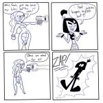 angry bikini bikini_top blush boots comic danny_phantom dark_skin dustindemon earring embarrassing funny goth gun hairband lipstick long_hair monochrome ponytail prank samantha_manson smile valerie_gray weapon