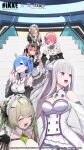  6+girls ade_(nikke) apron big_breasts breasts cleavage cocoa_(nikke) commentary_request crossover emilia_(re:zero) flower glasses goddess_of_victory:_nikke hair_flower hair_ornament hair_ribbon high_res long_hair long_sleeves looking_at_viewer maid maid_headdress multiple_girls official_art pointy_ears purple_eyes ram_(re:zero) re:zero_kara_hajimeru_isekai_seikatsu rem_(re:zero) ribbon soda_(nikke) x_hair_ornament 