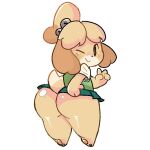  1girl animal_crossing animal_crossing_new_leaf anthro ass asskoh bottomless canine dog doubutsu_no_mori furry huge_ass isabelle_(animal_crossing) looking_at_viewer looking_back nintendo no_panties ponytail secretary shih_tzu shizue_(doubutsu_no_mori) thick_thighs v video_games wide_hips wink yellow_fur 