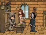 akabur chibi desk harry_potter hermione_granger hood hooded masturbation reluctant robe schoolgirl severus_snape table_dance topless witch_trainer