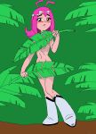 blue_eyes boots cover_up covering_breasts covering_crotch dc embarrassing kole long_hair nude pink_hair shy solo teen_titans