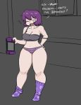 1girl 2019 big_breasts breasts cleavage closed_eyes darkeros dialogue gaz invader_zim nickelodeon no_pants open_mouth panties purple_eyes short_hair socks