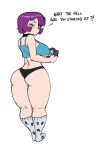 1girl 2019 ass big_ass blush brown_eyes darkeros dialogue gaz invader_zim looking_at_viewer looking_back nickelodeon no_pants older panties purple_hair short_hair simple_background socks