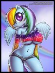 anthro big_breasts breasts cleavage clothing equine female friendship_is_magic horse innocenttazlet mane my_little_pony pegasus rainbow_dash shirt shorts skimpy solo underboob wings