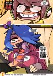 1girl blue_hair clothing dumfer gerph long_tongue one_eye_covered oral sharp_teeth skarp_world skarpne tagme tonguejob