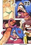 1girl blue_hair clothing dumfer gerph long_tongue one_eye_covered oral sharp_teeth skarp_world skarpne tagme tonguejob