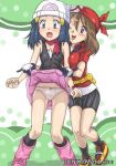 2girls :o ;d arm arms art artist_request babe bandana bandanna bare_arms beanie bike_shorts blue_eyes blue_hair blush boots breasts brown_hair camisole dawn embarrassed friends from_behind game_freak gloves hair_ornament haruka_(pokemon) hat humans_of_pokemon looking_at_another looking_down may_(pokemon) multiple_girls nintendo one_eye_closed open_mouth panties pink_boots pink_skirt pokemon pokemon_(anime) pokemon_(game) pokemon_diamond_pearl_&_platinum pokemon_dppt pokemon_rse red_bandana red_bandanna red_scarf scarf short_hair shy skirt skirt_lift smile sneakers standing tears white_panties wink yuri