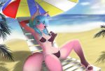  2012 anthro beach bikini blue_eyes canine cute female fox furry pose sand seaside skimpy smile solo tail takimi xin-wei xin-wei_(artist) 