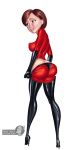 ass ass_crack big_breasts breasts disney elastigirl kinkyjimmy knee_high_boots pants_down pixar sideboob the_incredibles undressing white_background