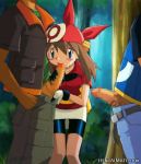 1girl 2boys ash_ketchum brock censored fellatio hentaimate may_(pokemon) multiple_boys oral penis pokemon