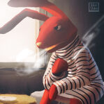 1girl 31_minutos absurd_res ambiguous_gender cigarette clothed clothing digital_media_(artwork) dr._pizza_boi fur high_res holding_object inkershike inside juan_carlos_bodoque lagomorph leporid mammal open_mouth rabbit red_body red_fur smoke smoking window