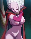 big_breasts cape dr._arinsu dragon_ball_daima grey_hair nekom14 nipples one_eye_closed pointy_ears purple_skin pussy