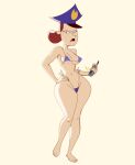 1girl 1girl 1girl bikini breasts brown_hair cartoon_network come_one_kamal digital_media_(artwork) fhfif_cop foster's_home_for_imaginary_friends hair half-closed_eyes holding lips nipple_bulge officer_jones police police_hat policewoman thick_thighs wide_hips