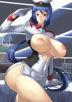  1girl big_breasts blue_hair curvaceous curvy gundam_build_fighters haganef huge_breasts human iori_rinko long_hair looking_at_viewer mature mature_female mature_woman milf rinko_iori salute towel 