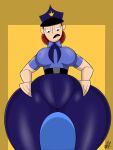 1girl background_character big_breasts big_hips bloo bottom_heavy breasts cartoon_network cop fhfif_cop foster's_home_for_imaginary_friends hands_on_hips huge_hips jarsman_(artist) large_hips looking_down mall_cop officer_jones police police_uniform policewoman red_hair thick_legs thick_thighs unseen_male_face voluptuous wide_hips