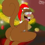 1girl ass brown_fur buckteeth christmas christmas_headwear christmas_tree furry looking_at_viewer nickelodeon pussy rear_view sandy_cheeks spanky15 spongebob_squarepants squirrel thick_thighs