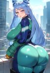 1girl 1girl ai_generated blue_hair bodysuit curvy curvy_female long_hair my_little_pony:_friendship_is_magic nejire_hadou rooftop