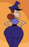 1girl 1girl 2022 4_fingers background_character big_ass big_ass black_eyes breasts brown_hair cartoon_network cop cute eyebrows eyelashes fhfif_cop foster's_home_for_imaginary_friends hair_bun hairbun hands_on_hips hands_on_own_hips hat huge_ass large_ass looking_at_viewer looking_back officer_jones police police_hat police_officer police_uniform policewoman scobionicle99 small_breasts thick thick_thighs wide_hips