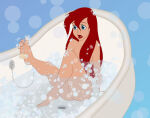 1girl ass bath bath_plug bathroom blue_eyes bubbles disney eyebrows eyelashes feet lipstick long_hair nude nude_female open_mouth princess_ariel red_hair the_little_mermaid toes wet wet_body wet_hair wet_skin