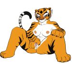 1girl 1girl absurd_res anthro bedroom_eyes black_body black_fur bodily_fluids breasts claws dr._pizza_boi dreamworks felid fur genital_fluids genitals high_res inkershike kung_fu_panda looking_at_viewer mammal master_tigress narrowed_eyes nipples nude orange_body orange_fur pantherine presenting presenting_pussy pussy seductive simple_background sitting spread_legs spread_pussy spreading stripes tail tiger vaginal_fluids white_background white_body white_fur