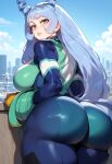 1girl 1girl ai_generated blue_hair bodysuit curvy curvy_female long_hair my_little_pony:_friendship_is_magic nejire_hadou rooftop