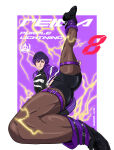 1girl 1girl 1girl alluring athletic_female black_and_purple_hair cheez3 electricity female_abs female_only fit_female fully_clothed jacket kick kicking namco purple_eyes purple_hair reina_(tekken) shoes shorts tekken tekken_8