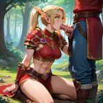 1boy 1boy1girl 1girl 1girls ai_assisted ai_generated astardt blonde blonde_female blonde_hair blood_elf elf fellatio oral oral_sex warcraft wood world_of_warcraft