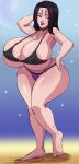 1girl ass bikini breasts commission commissioner_upload curvy grin huge_ass huge_breasts justonehumanjoh kai'sa league_of_legends long_hair looking_at_viewer nipples nipples_visible_through_clothing posing riot_games smile thicc thick_thighs thighs voluptuous wink