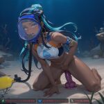 1girl ai_assisted ai_generated air_tank anal_insertion anal_object_insertion blue_hair blush breathing_tube dark-skinned_male dark_skin dildo dildo_in_ass diving_mask endured_face female female_masturbation female_orgasm fingering fingering_self gas_mask heavy_breathing imminent_orgasm kneel leaning_forward looking_at_viewer moaning nessa_(pokemon) nintendo nordslate on_knees open_mouth orgasm orgasm_face pokemon riding_dildo sand scuba scuba_gear scuba_mask scuba_tank solo stable_diffusion sweating swimsuit swimwear underwater