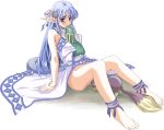 barefoot beastiality blue_eyes blue_hair dog elf falcom feet foot hair_ornament long_hair no_panties olha olha_(ys) oral pointy_ears pussylicking rehda solo_focus tail toes ys