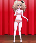 blush bra bra_and_panties danganronpa danganronpa_(series) junko_enoshima kisekae masterwedgier on_stage panties pink_bra pink_panties pink_underwear polka_dot_bra polka_dot_panties polka_dot_underwear underwear