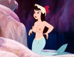 1girl 1girl 1girl 5_fingers arika_(peter_pan) black_hair blue_tail colored disney female_only hair hat kuplo kuplo_(artist) mermaid nipples no_bra no_sex peter_pan peter_pan_(disney) png screenshot_edit uncensored uncensored_breasts