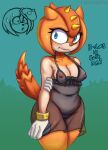 1boy 1girl 2024 anthro black_panties blue_eyes blush bracelets breasts clothing curvy dialogue echidna english_text female_focus girdled_lizard gloves high_res knuckles_the_echidna lingerie lizard looking_at_another monotreme multicolored_tail navel nervous nipples orange_body panties reptile scalie sega small_breasts sonic_the_hedgehog_(series) spikes_(anatomy) sungazer_lizard sweating text translucent_clothing triggerpigart trip_the_sungazer visible_nipples