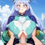 1girl 1girl ai_generated blue_hair bodysuit curvy curvy_female long_hair my_little_pony:_friendship_is_magic nejire_hadou rooftop