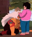 1girl 2d 2d_(artwork) 2d_artwork annoyed breasts colored drpizzaboi edit edited inkershike irrumatio jacket jasper looking_at_another looking_at_partner looking_up male nipples on_knees one_eye_closed oral penis steven_quartz_universe steven_universe swindle94 third-party_edit