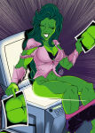 1girl 1girl ass closed_eyes copying_machine funny green_hair green_skin malevolentsamsonnsfw marvel marvel_comics muscle muscular_female mutant office_photocopier photocopier photocopy photocopying_butt printer she-hulk