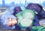 1girl 1girl ai_generated blue_hair bodysuit curvy curvy_female long_hair my_little_pony:_friendship_is_magic nejire_hadou rooftop