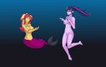 1girl 2_girls barefoot big_breasts breasts equestria_girls feet female_only freediving friendship_is_magic hasbro human katsiika mermaid mermaid_tail my_little_pony navel nipples nude ocean pussy sci-twi sea skinny_dipping sunset_shimmer swimming tagme tail underwater water