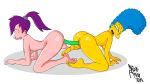 2019 2_girls 2girls all_fours anus ass ass_to_ass crossover double_dildo futurama half-closed_eyes marge_simpson nickartist nude shaved_pussy sideboob the_simpsons thighs turanga_leela vaginal_insertion yuri