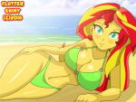 1girl 1girl 1girl 2016 beach big_breasts big_breasts bikini breasts cleavage equestria_girls friendship_is_magic green_bikini hasbro looking_at_viewer my_little_pony navel nipples solo_female sunset_shimmer swagalicious-tony swimsuit swimwear tagme wide_hips