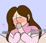  brown_hair kissing_penis nervous_smile pink purple_background sweater yulia 