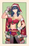 1girl 1girl alluring athletic_female blue_eyes byleth_(female)_(frosty_professor)_(fire_emblem) byleth_(fire_emblem) byleth_(fire_emblem)_(female) cape christmas doll female_abs fire_emblem fire_emblem:_three_houses fire_emblem_heroes fit_female fur-trimmed_cape fur-trimmed_headwear fur_trim green_cape hair_ornament hat hat_ornament high_res holding holding_doll holly_hair_ornament holly_hat_ornament mistletoe_hair_ornament nintendo official_alternate_costume radiostarkiller red_cape santa_costume santa_hat smile teal_hair toned toned_female