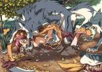 1girl all_fours beastiality bent_over blood blood_on_face breasts open_clothes open_shirt panties panty_pull ragnarok_online rape sex shirt sweat sword tears thief thief_(ragnarok_online) torn_clothes underwear vaginal volvox weapon white_panties wolf