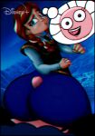 anna_(frozen) big_ass big_hips big_penis black_legwear blue_background blue_clothing blue_dress blue_eyes blue_skirt brown_hair buttjob cara_confused confused.com covered_buttjob crossover disney disney+ disney_princess dry_humping edit edited frozen_(film) futanari hd hips pigtails speech_bubble through_clothes weird_crossover