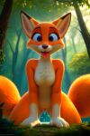 1girl ai_generated brown_eyes forest fox_ears fox_girl fox_tail furry furry_female knees looking_at_viewer nude_female orange_fur original original_character pussy pussy_juice tongue_out yiff