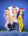 20th_century_fox 20th_century_studios 3girls american_dad bedroom_eyes blackzacek blonde_hair blue_hair breasts chimney christmas christmas_lights christmas_tree crossover disney eyelashes family_guy female francine_smith grin hat holidays human light-skinned_female light_skin lipstick lois_griffin marge_simpson mature mature_female milf moon nipples nude nude_female orange_hair outside pubic_hair pussy red_hat sitting smile snow the_simpsons voluptuous voluptuous_female yellow_skin