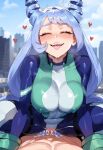 1girl 1girl ai_generated blue_hair bodysuit curvy curvy_female long_hair my_little_pony:_friendship_is_magic nejire_hadou rooftop