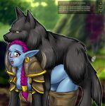 beastiality big_breasts blue_skin breasts hanging_breasts troll_(warcraft) warcraft wolf worg_(warcraft) world_of_warcraft