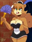 1girl 1girl 1girl anthro anthro_only breasts breasts brown_fur buckteeth cleavage dalley_le_alpha duster feather_duster female_focus female_only green_eyes helmet holding_object maid maid_uniform mammal nickelodeon open_mouth sandy_cheeks signature sole_female solo_female solo_focus spongebob_squarepants squirrel standing tail underwater water